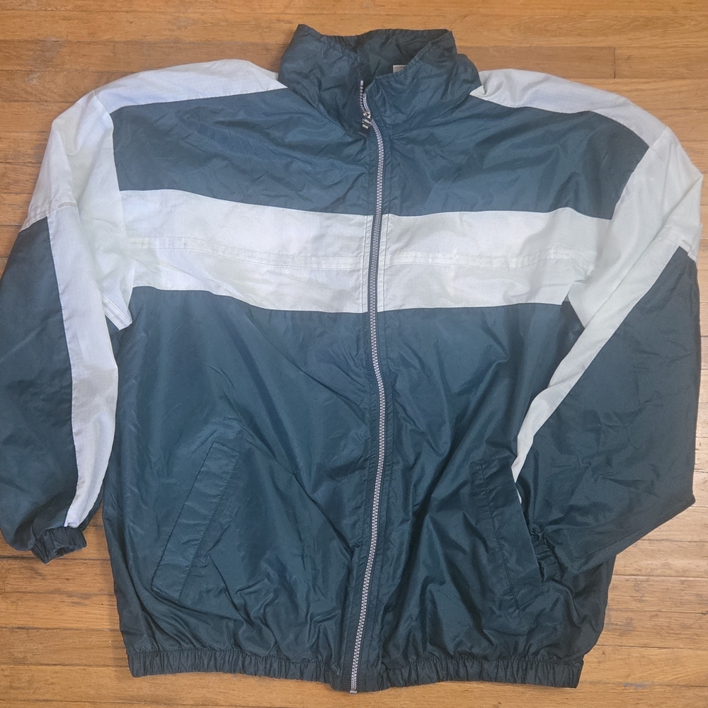 Vintage Pro Spirit Colorblock Windbreaker Green White Track Jacket Full Zip SZ L